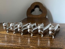 6er Set Vintage versilberte Katzenmesserbänkchen