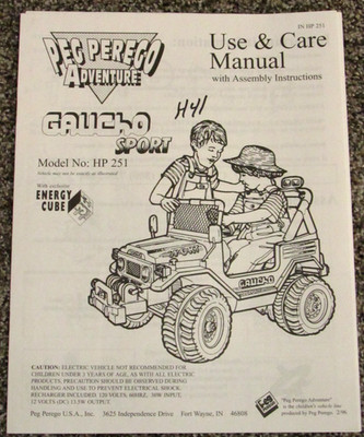Peg Perego Adventure Gaucho Sport HP251 Use & Care Owners Manual 2/96