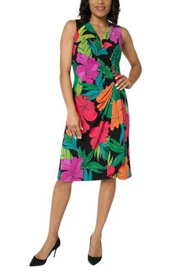 Susan Graver Women's Liquid Knit Faux Wrap Cascade Dress MltiTrop