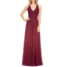 NEW Hayley Paige Occasions burgundy tulle bridesmaid dress - 5758