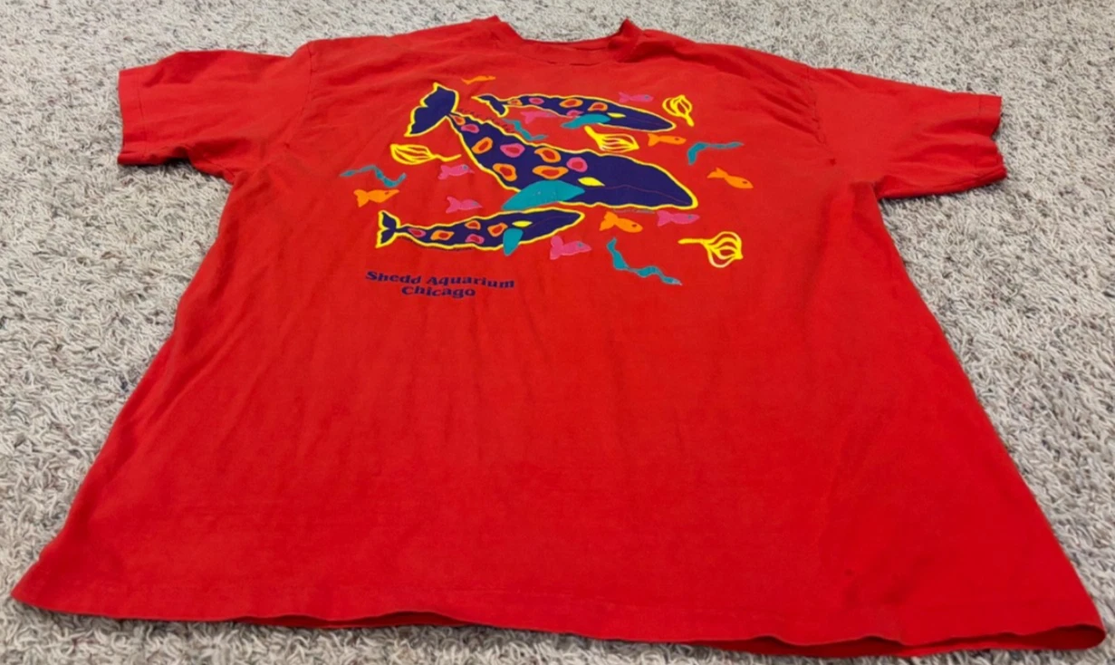Vintage Susan Costello Imagimals Shedd Aquarium Chicago Fish Shirt Red Mens XL