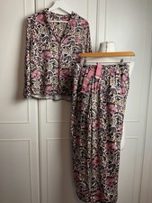 Joules Alma Pyjamas Set Size Small 10 Blue Pink Floral Cotton Long Leg Trousers