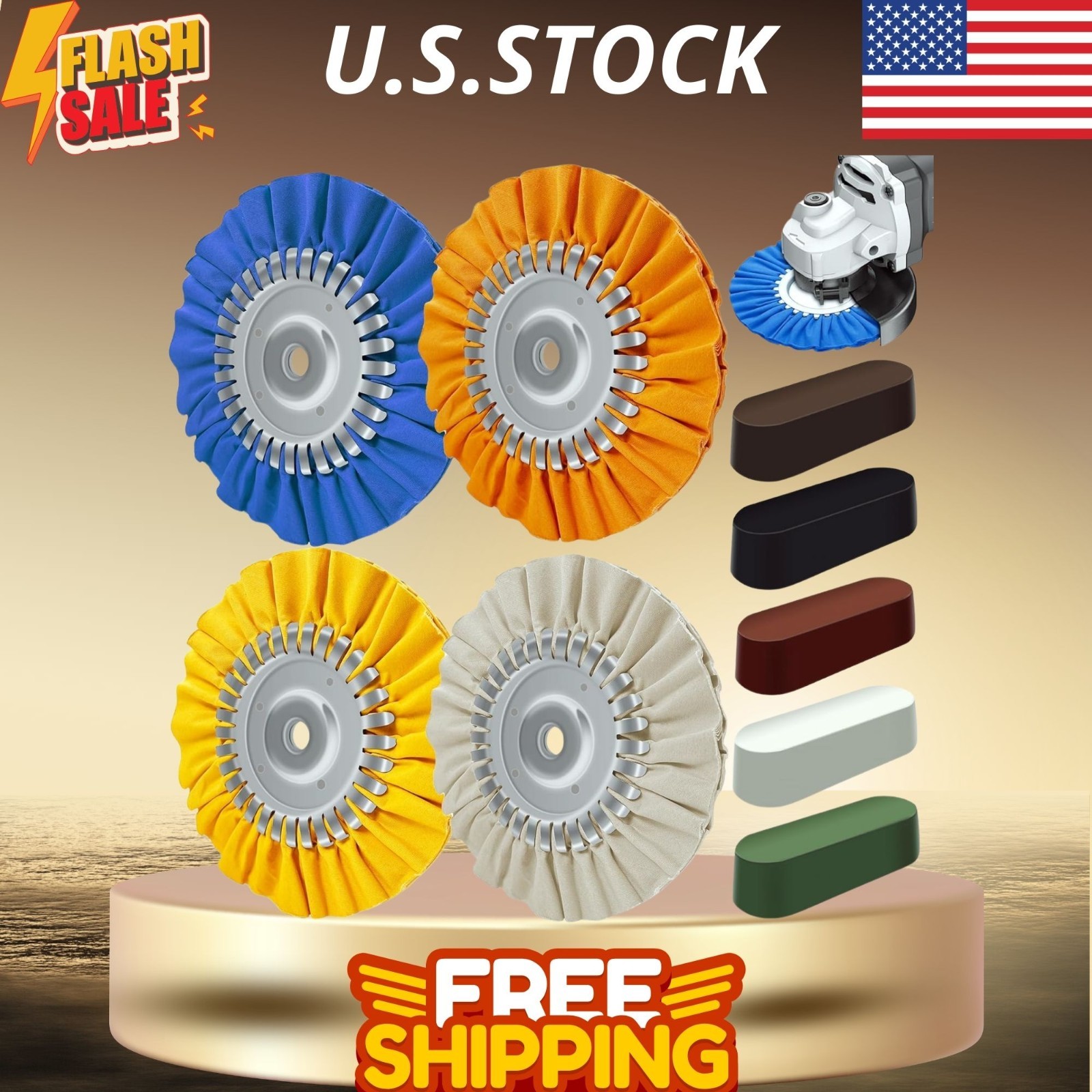 Aluminum Polishing Kit with 8" Airway Buffing Wheels - 9Pcs Mirror Finish Set