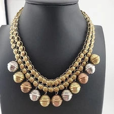 Vtg 16" Rustic Gold Tone Choker Bib Metal Art Ball Dangle