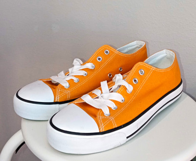 Orange/White Canvas Low Top Lace-Up Sneakers, Solid Casual Unisex Adults