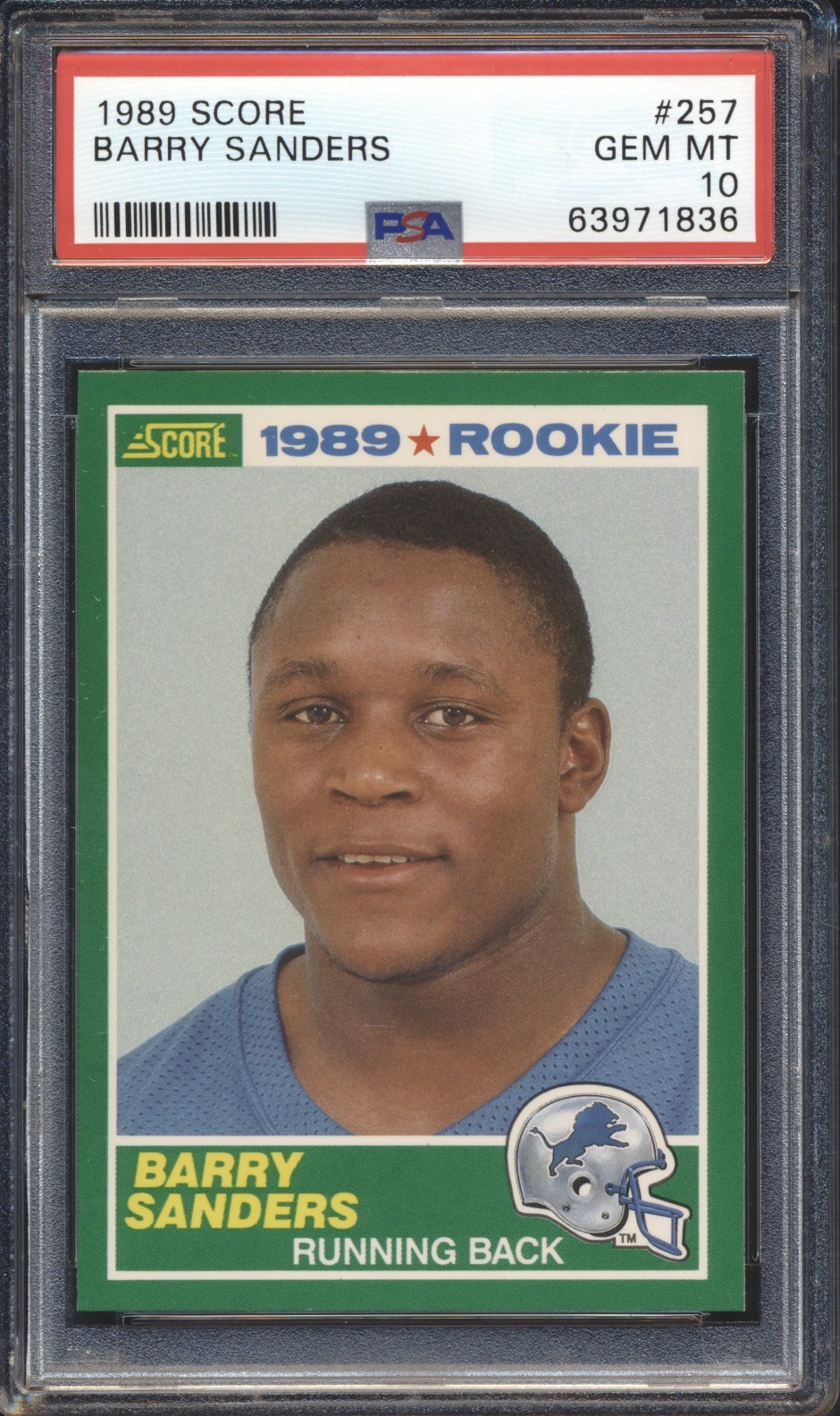 1989 Score Football Barry Sanders ROOKIE #257 PSA 10 LIONS GEM MINT HOF