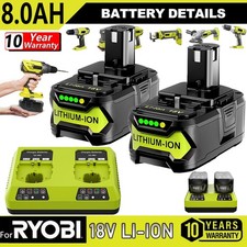 1-2PACK 8.0Ah For RYOBI 18V One Plus High Capacity P108 P107 Lithium-Ion Battery