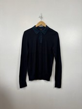 Jigsaw Mens Navy Blue Knitted 100% Wool Long Sleeve Polo Shirt Jumper Size Small