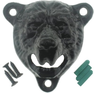 Black Bear Head Cast Iron Beer Bottle Opener Wall Mounted Grizzly Teeth for Man