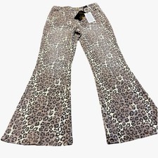 Zunie Wild Daisy Girls Cheetah Brown Mid Rise Printed Twill Flare Pants Size 12