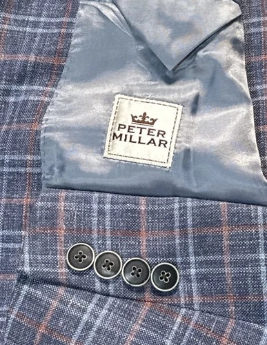 Peter Millar Mens 44R Riverside Plaid Wool Silk Linen Suit Blazer Jacket ETHOMAS - product listing photo