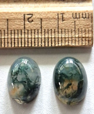 Moss Agate MATCHING PAIR Natural cut polished Cabochon Gemstones for jewelry