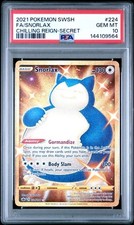 PSA 10 SNORLAX 224 CHILLING REIGN SECRET GOLD SWORD & SHIELD POKEMON GEM MINT
