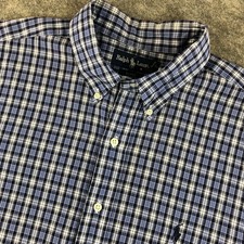 Ralph Lauren Blake Short Sleeve Plaid Button Down Shirt Mens XL Blue Cotton