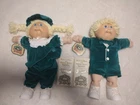RARE Cabbage Patch Twins Boy & Girl w Certificates Green Outfit Blonde Blue Eyes