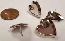 6 PIECES (3 PAIR) VINTAGE SILVER RAISED HEART 18mm. PIERCED STUD EARRINGS N59