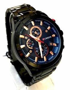 curren black metal analog watch