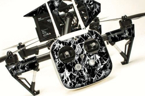 DJI Inspire 1 Grafik Skins mit 6 Akkus Sender Aufkleber | Flammen Grau - Bild 1 von 2