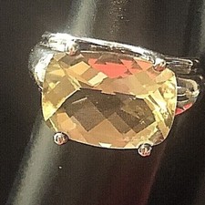 SIZE 6 SILVERTONE YELLOW QUARTZ RING