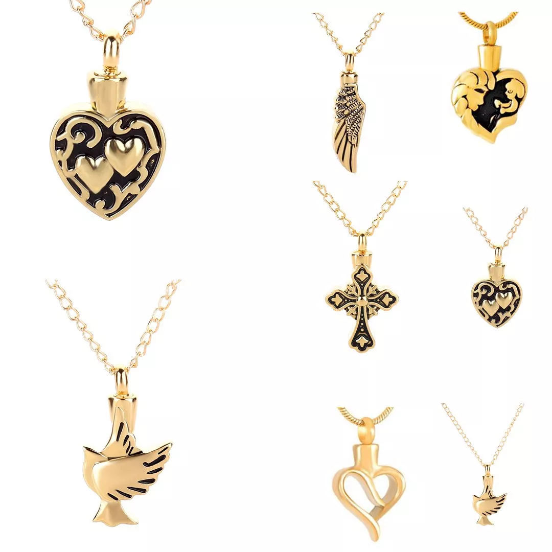 Gold Cremation Keepsake Memorial Pendant Urn Necklace Ashes Holder