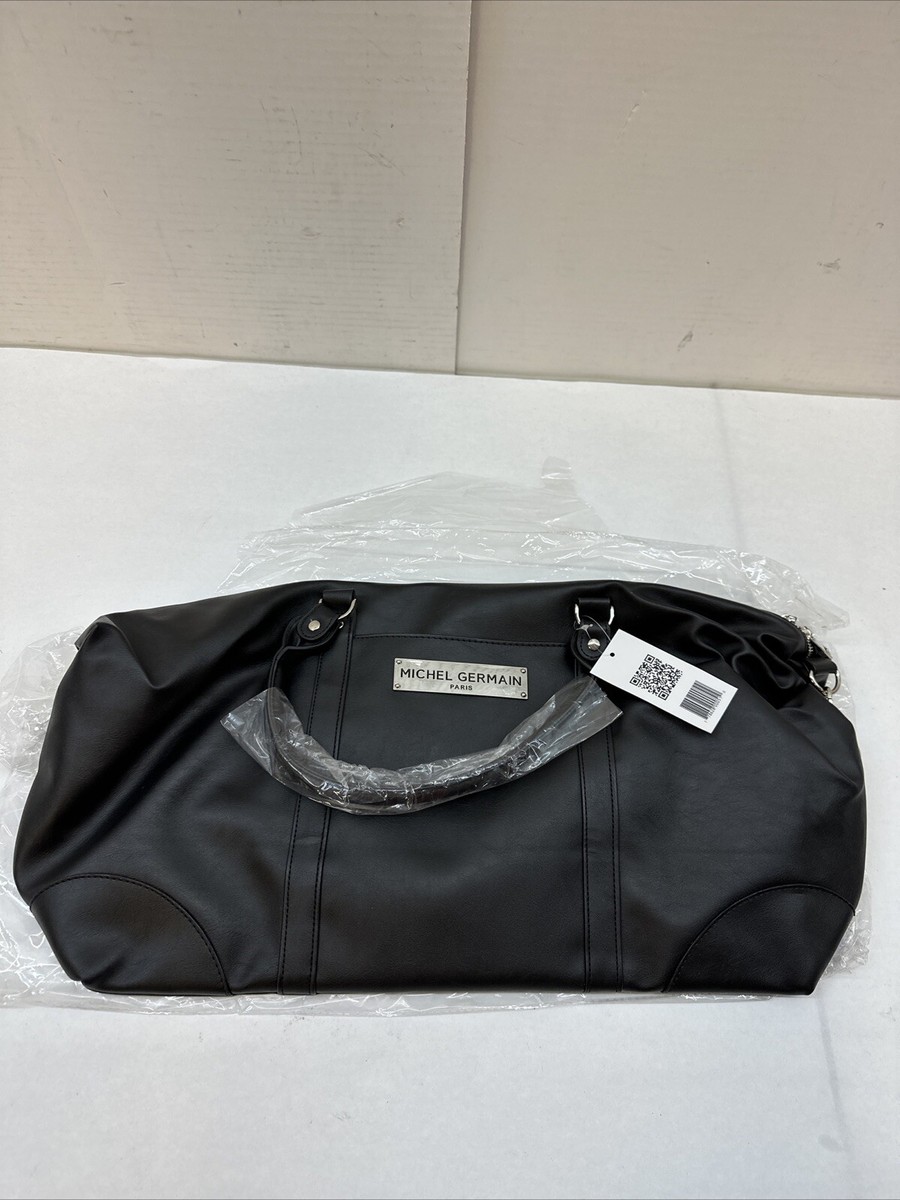 Michel Germain Faux Leather Expandable Black Duffle Weekender Gym
