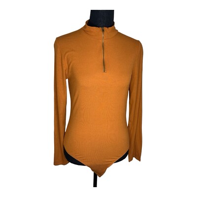 Self   e NWT XL Junior Brown Quarter Zip Long Sleeve Body Suit #1721D