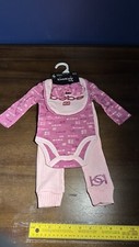 BEBE Baby Girl 4 pc Set, 0-3 months, Bodysuit, Pant, Bib, Headband, NWT
