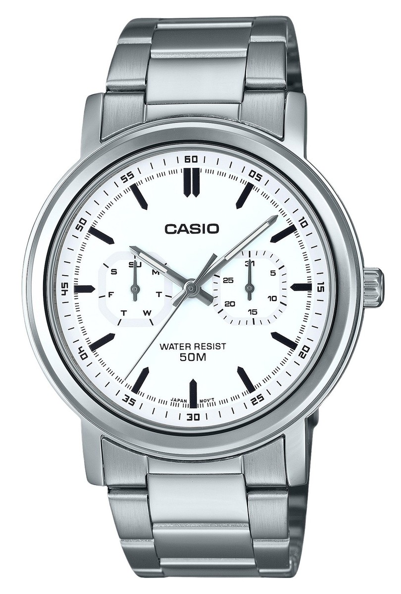 Casio MTP-E335D-7EV Stainless Steel White Dial Day/Date