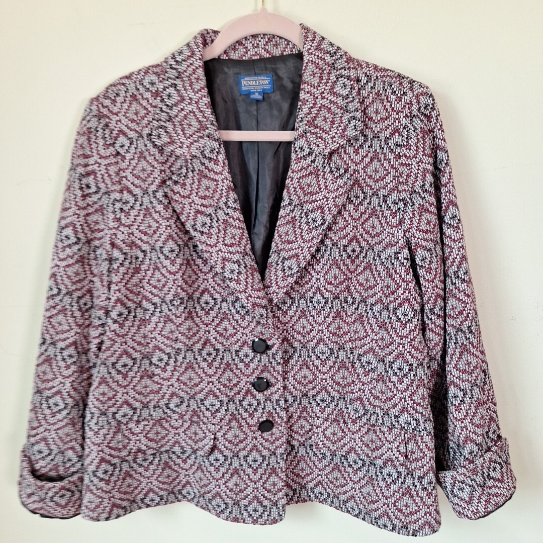 Pendleton Wool Maroon Black Geometric Blazer Jack… - image 5