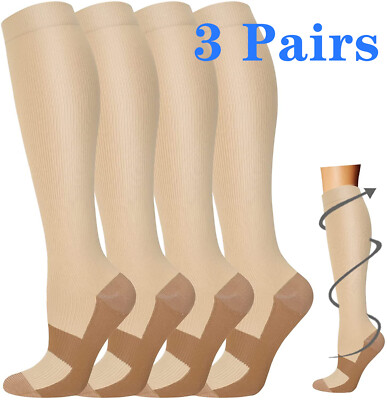 3pair Compression Socks Women Men 20-30 mmhg Extra Wide Calf Knee High Plus Size