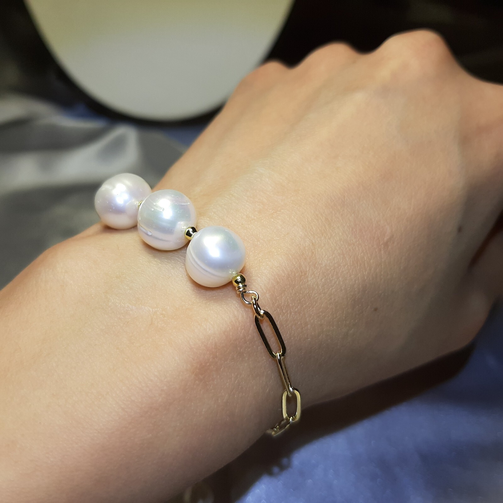 Bracelet perles de culture baroque chaine or jaune 14k pour femme, bijou de luxe ajustable