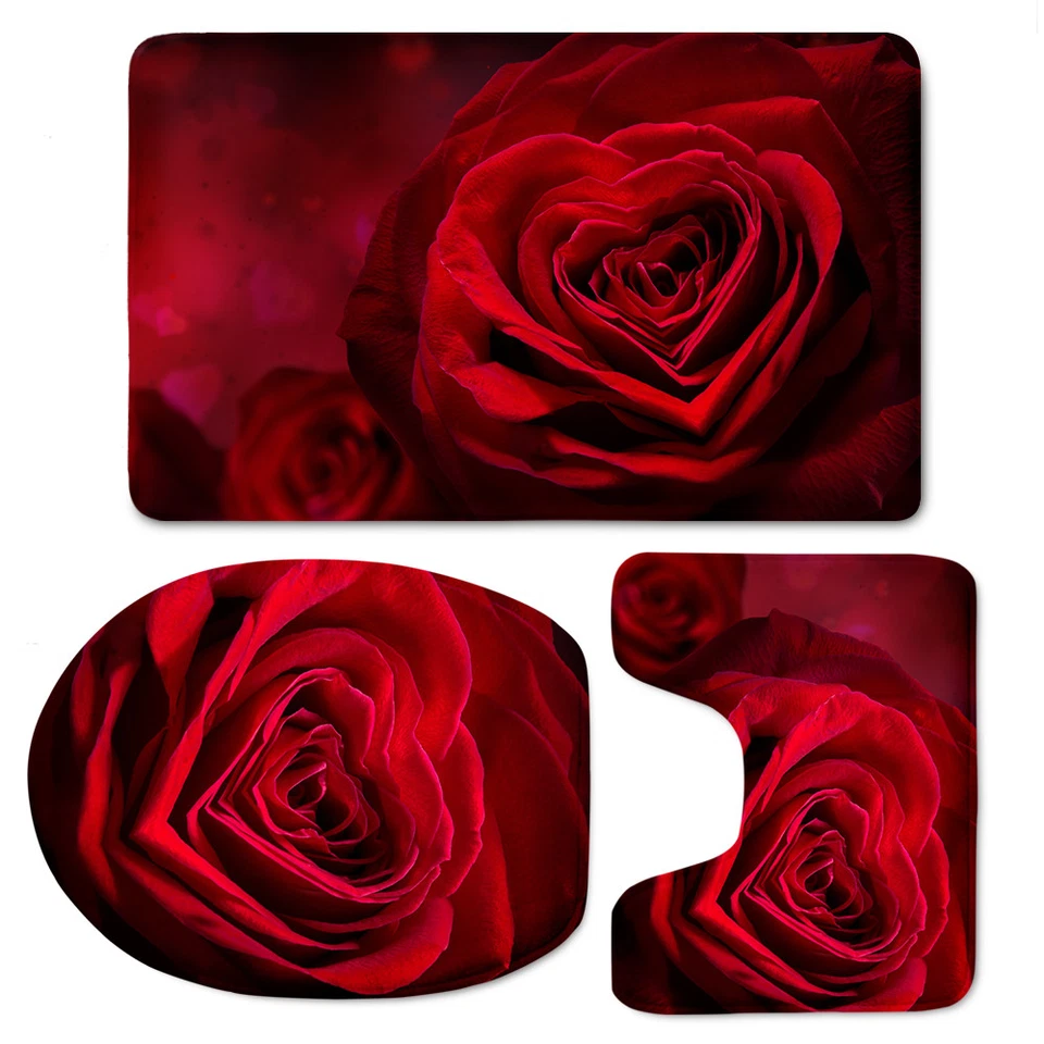 Juego de 3 fundas de inodoro florales violetas alfombra tapa baño rosas alfombras antideslizantes acolchadas Foto 3 de 4