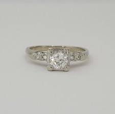 0.65cttw 14K White Gold Art Deco Diamond Ring - Finger Size 6.5