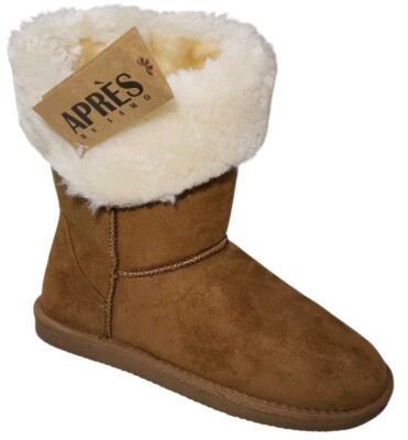 Lamo Boots Womens Size 8 Apres Faux Fur Lined Winter Pull On Chestnut NWT