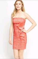 NEW LADIES RUCHED BANDEAU BODYCON DRESS SIZE 10 CORAL