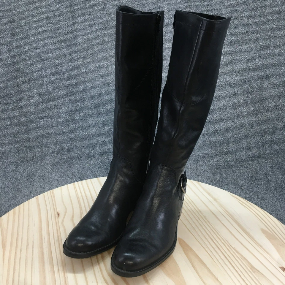 ANA A Nuevas Botas de Aproximación para Mujer 6.5 M de Alto Montar Cuero Negro Cremallera Lateral Bloque Foto 3 de 4