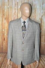 Jos A Bank Men Beige Polyster Blend Check 2 Front Button Blazer Sz 42R