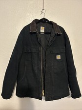 Carhartt Black Arctic Quilt Duck Canvas Work Jacket Regular Coat Mens XL