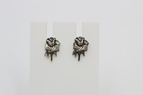 Pendientes De Rosa 925 Plata De Ley Con Parte Oxidada Aretes De Plata - Imagen 2 de 9