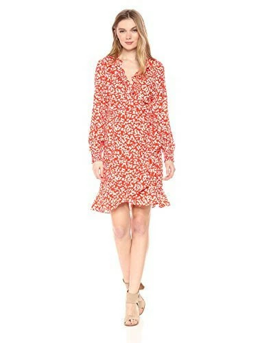 VERO MODA Henna Smock Printed WRAP Dress, Spicy Orange, | eBay