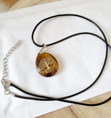 COLLIER ŒIL DE tigre pendentif pierre naturelle protection cuir homme et femme