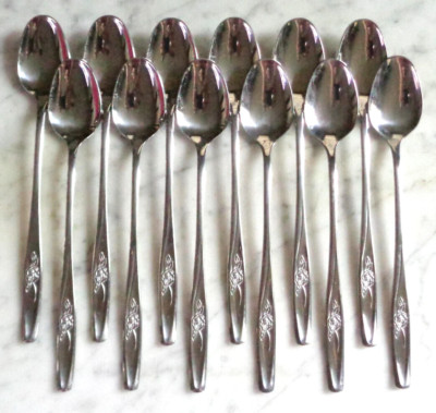 Random Rose Luxury Stainless USA IS 7 1/2 inch Set of 12 Ice Tea Spoons