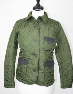 Women S Lands End Army Green Quilted Barn Jacket Gray Felt Trim