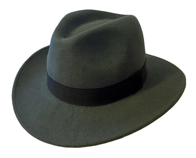 Grey Fedora Trilby Wide Brim 100% Wool Felt Cowboy Indiana Style Hat  UK