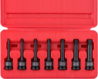 NEIKO 01130B 3/8'' Drive Allen Socket Set, 7 Piece, 3 Inch, 3/8  Impact Hex Bit H