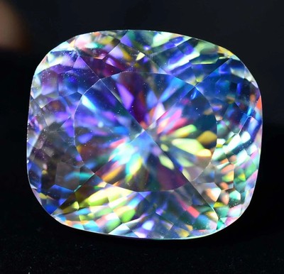 60 Ct Certified Mystic Topaz Cushion Cut Rainbow Fire Loose Gemstone