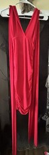 Red Ruched Stretch Jersey V-Neck Sleeveless Maxi Dress Party Formal, XS