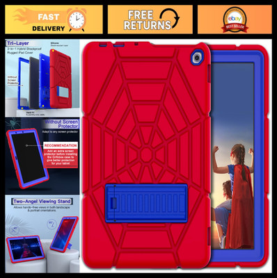 Heavy Duty Rugged Case for Kindle Fire HD 10/10 Plus & Kids Tablet - Stand, Red/