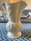 Vintage Ivory Art Pottery Vase Embossed Leaves Mid Century McCoy Style 8”