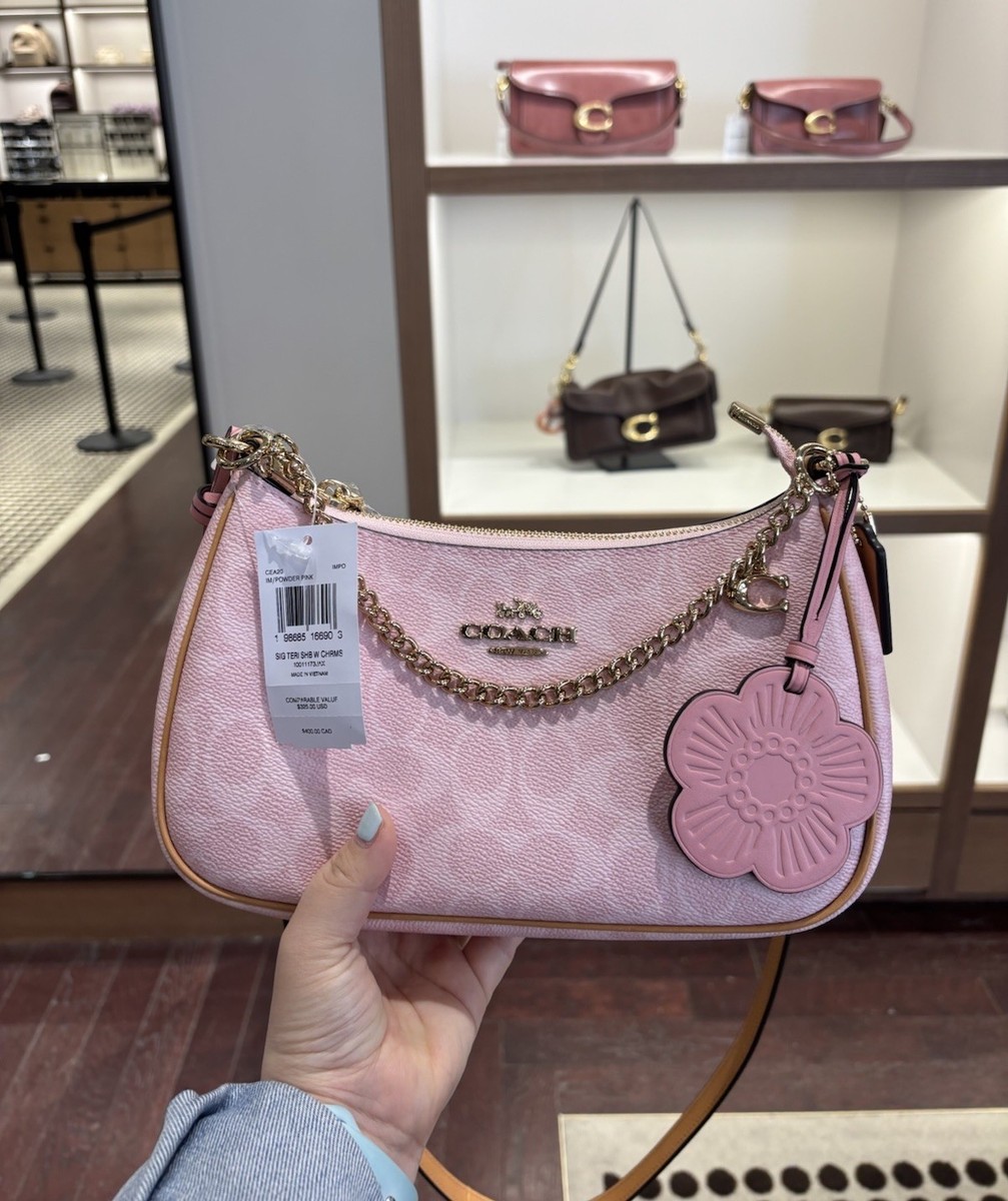 NWT Coach Teri Shoulder Bag In Signature Canvas With Charms Powder